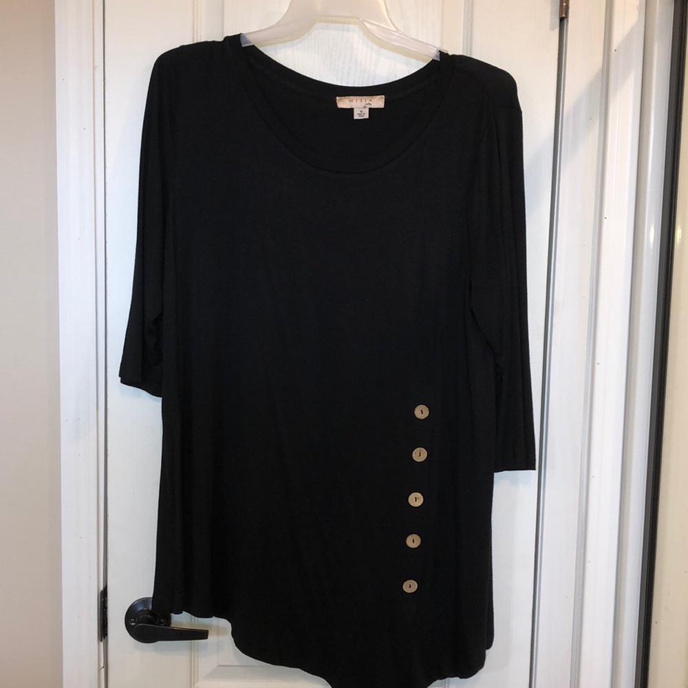 Black Misia curvy 3/4 sleeve asymmetrical tunic